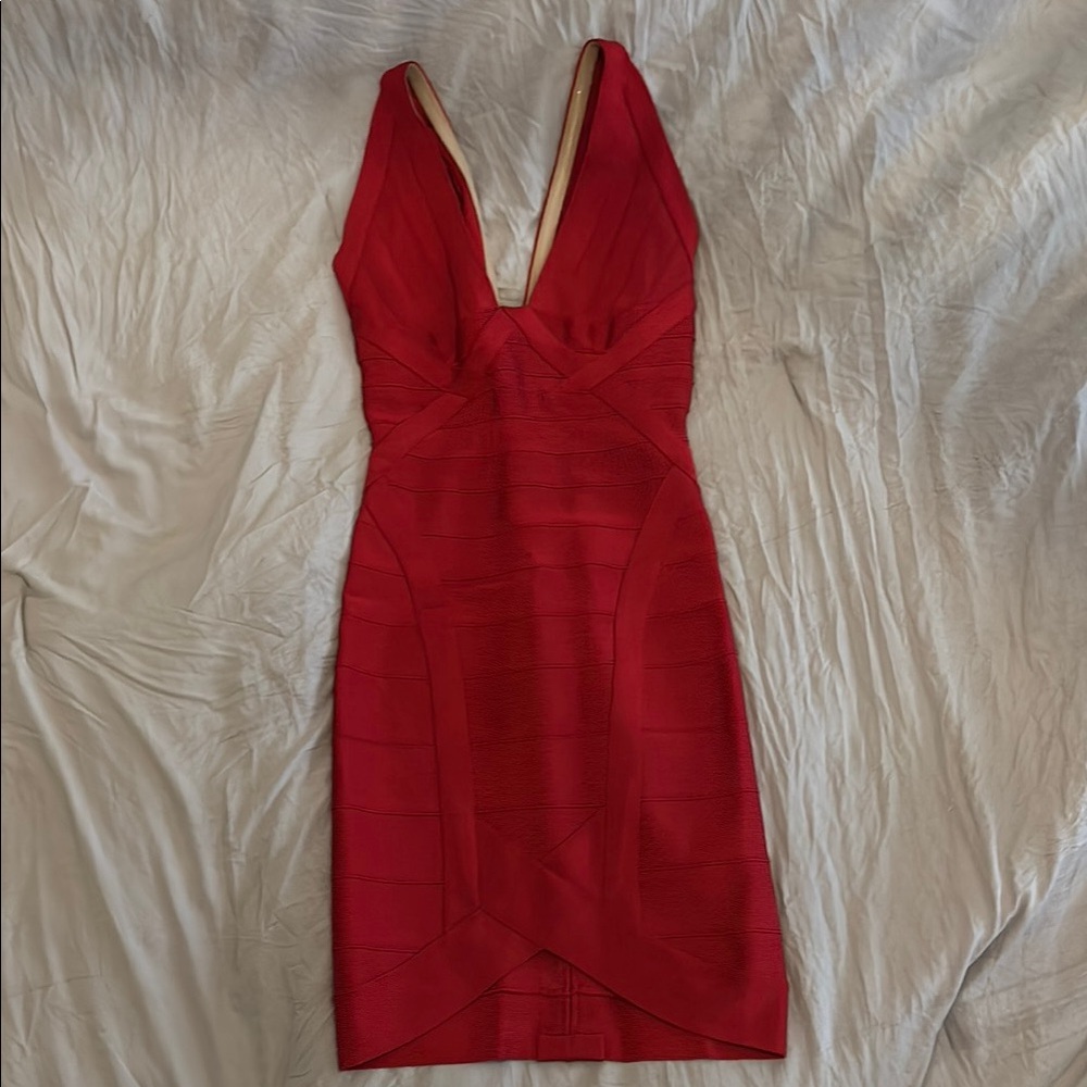 Herve Leger Vintage Red Bodycon Dress